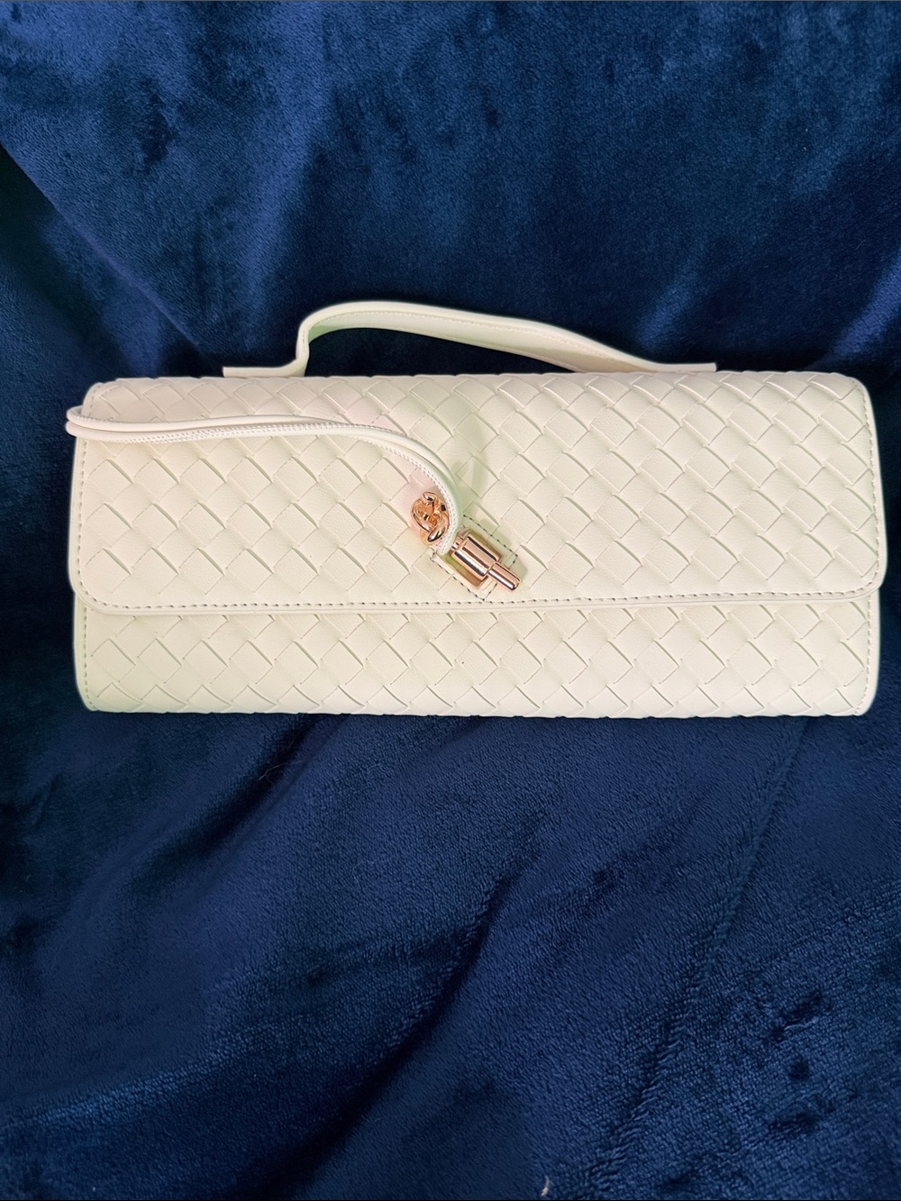 Woven Leather Wristlet Clutch - Ivory